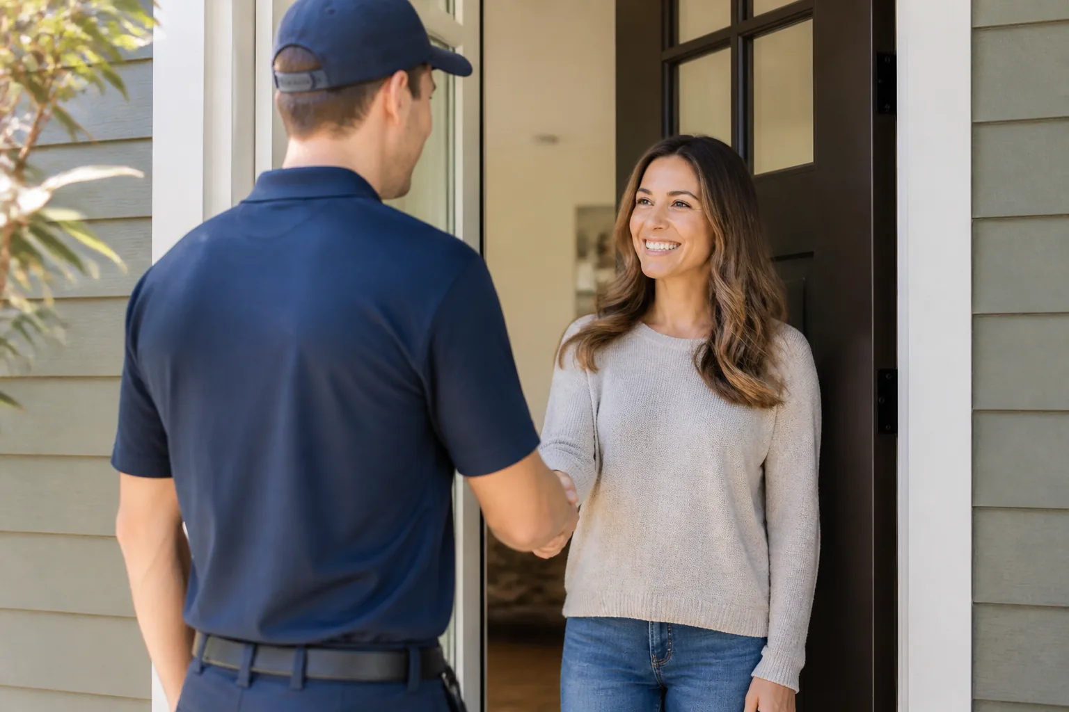 Homeowner at the door with a tradesperson