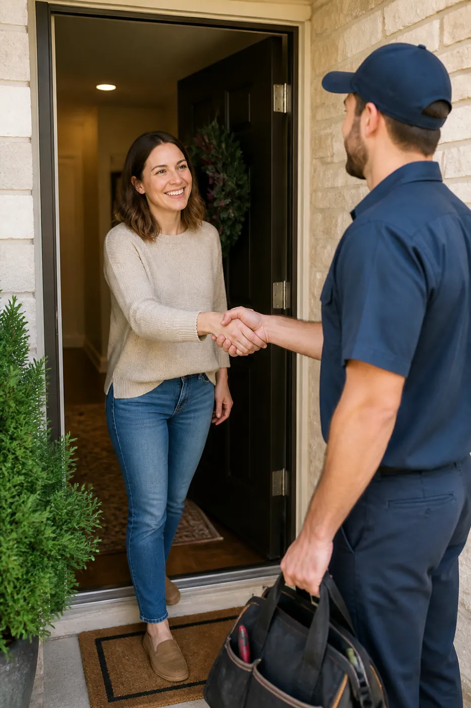 Homeowner greeting the tech