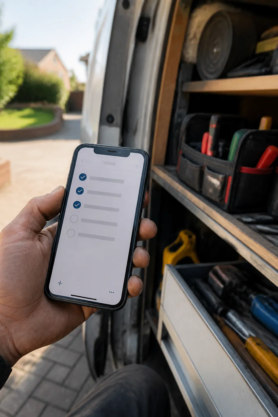 Phone checklist by the toolbox